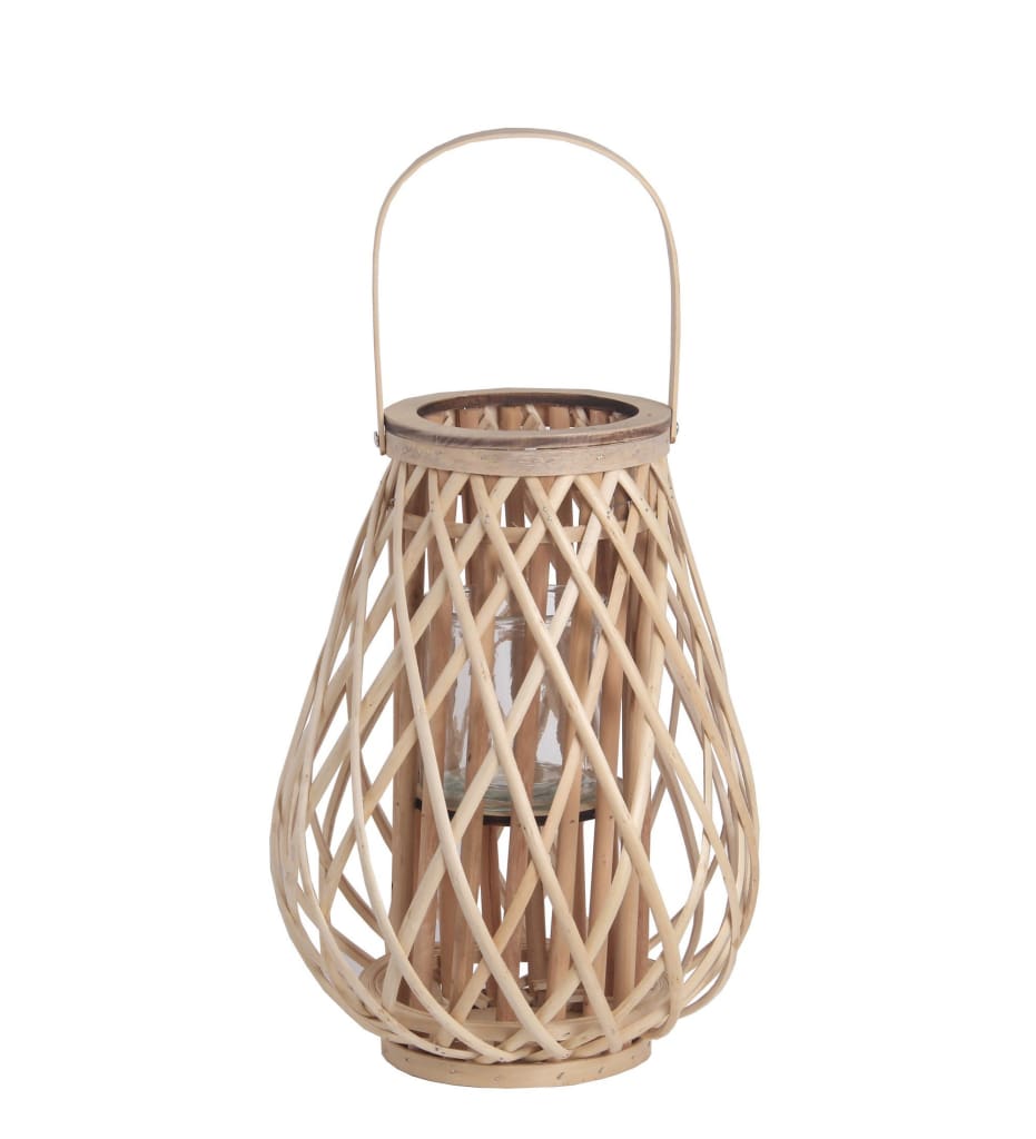 16" Bellied Lattice Design Bamboo Lantern, Brown By Casagear Home
