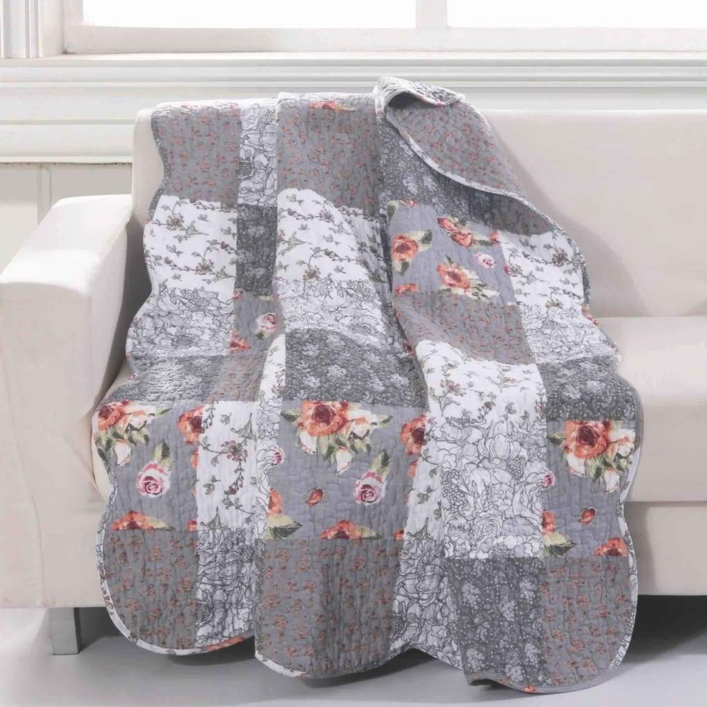 50 X 60 Microfiber and Cotton Throw Quilt with Floral Prints, Multicolor By Casagear Home