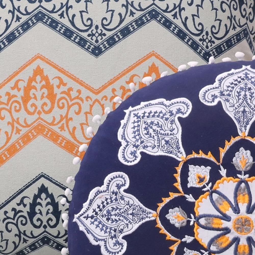 2 Piece Decorative Accent Throw Pillow Set Embroidery Cotton Saffron Orange Blue By Casagear Home BM218879