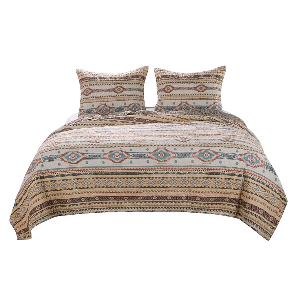 Twin Size 2 Piece Polyester Quilt Set with Kilim Pattern, Multicolor By Casagear Home