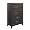 Wood Tall Dresser Chest | 5 Drawer | Grain Details | Chamfered Feet | Gray