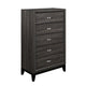 Wood Tall Dresser Chest | 5 Drawer | Grain Details | Chamfered Feet | Gray