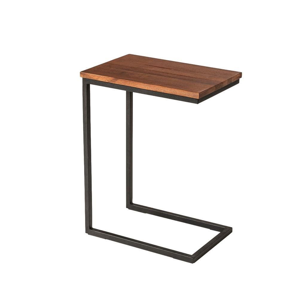 C Shaped End Table | Rectangular Wood Top | Brown & Black