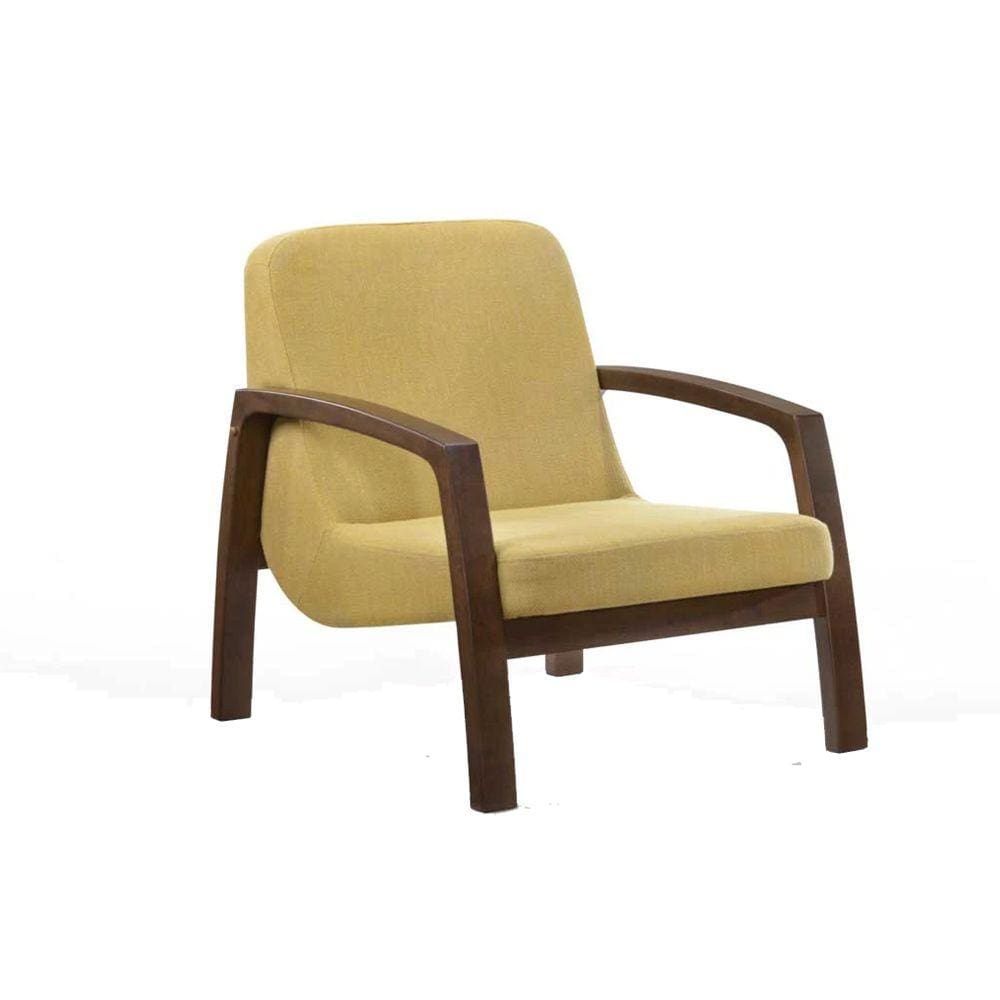 Wooden Lounge Chair with Block Legs and Padded Seat, Yellow By Casagear Home