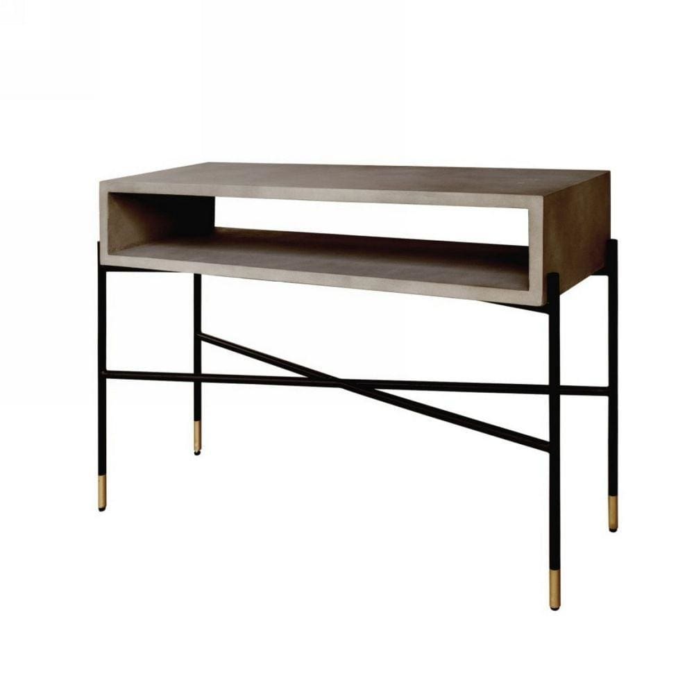 45" Concrete Top Console Table with Metal Base, Gray & Black By Casagear Home