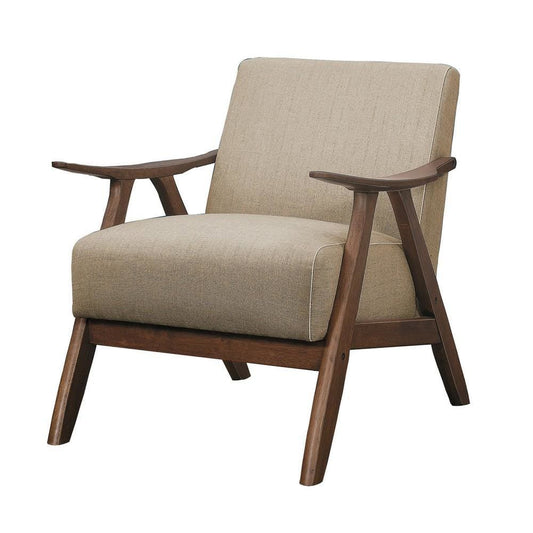 Wooden Accent Chair with Fabric Cushioned Seating,Light Brown By Casagear Home