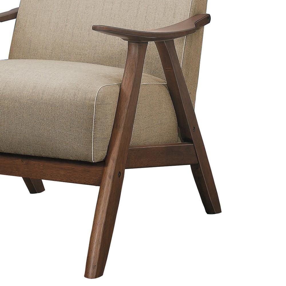 Wooden Accent Chair with Fabric Cushioned Seating,Light Brown By Casagear Home BM219772