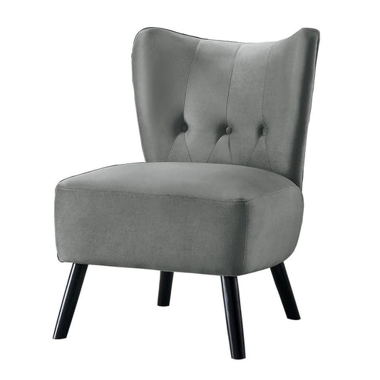 Armless Accent Chair | Upholstered | Flared Back | Button Tufting | Gray