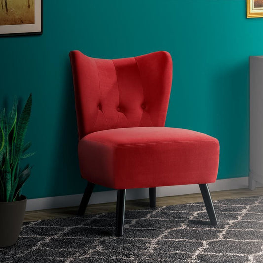 Armless Accent Chair with Button Tufted Flared Back, Red By Casagear Home