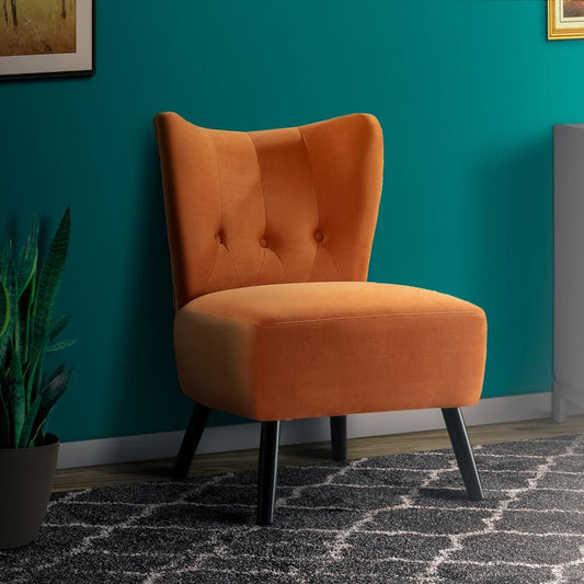 Armless Accent Chair with Button Tufted Flared Back, Orange By Casagear Home