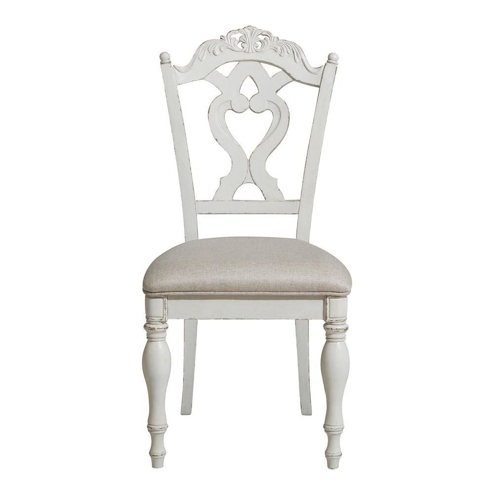 Victorian Style Writing Desk Chair with Engraved Backrest,White By Casagear Home BM219788