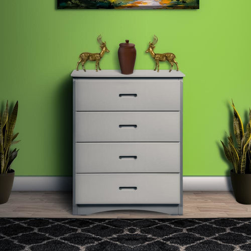 Transitional Tall Dresser Chest | Wood | 4 Drawer | Recessed Handles | Gray