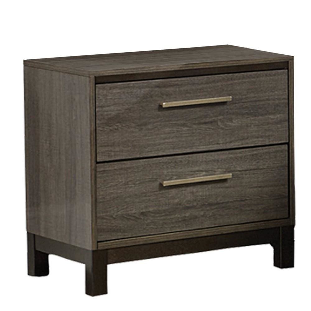 23" 2-Drawer Wooden Nightstand with Bar Handles,Gray & Brown By Casagear Home