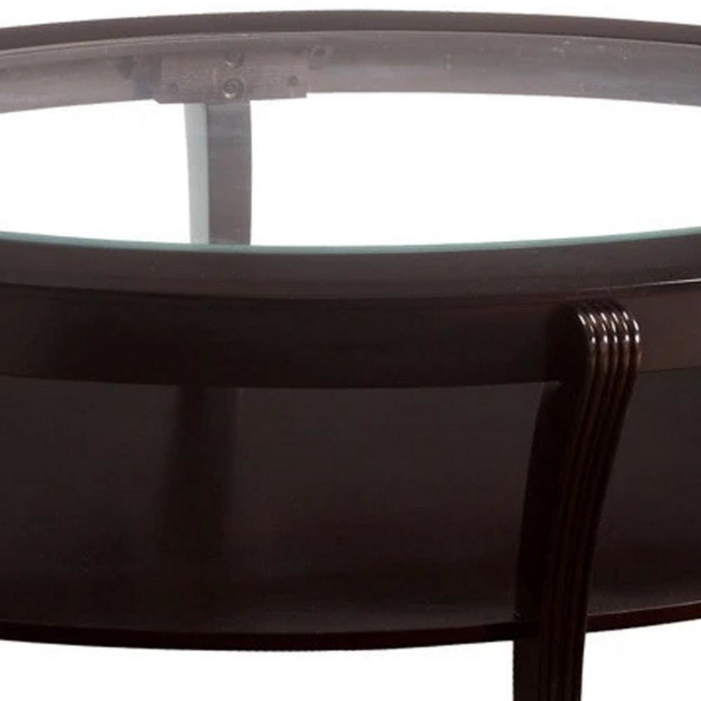 18 Oval Wooden Cocktail Table with Glass Insert Espresso By Casagear Home BM219905