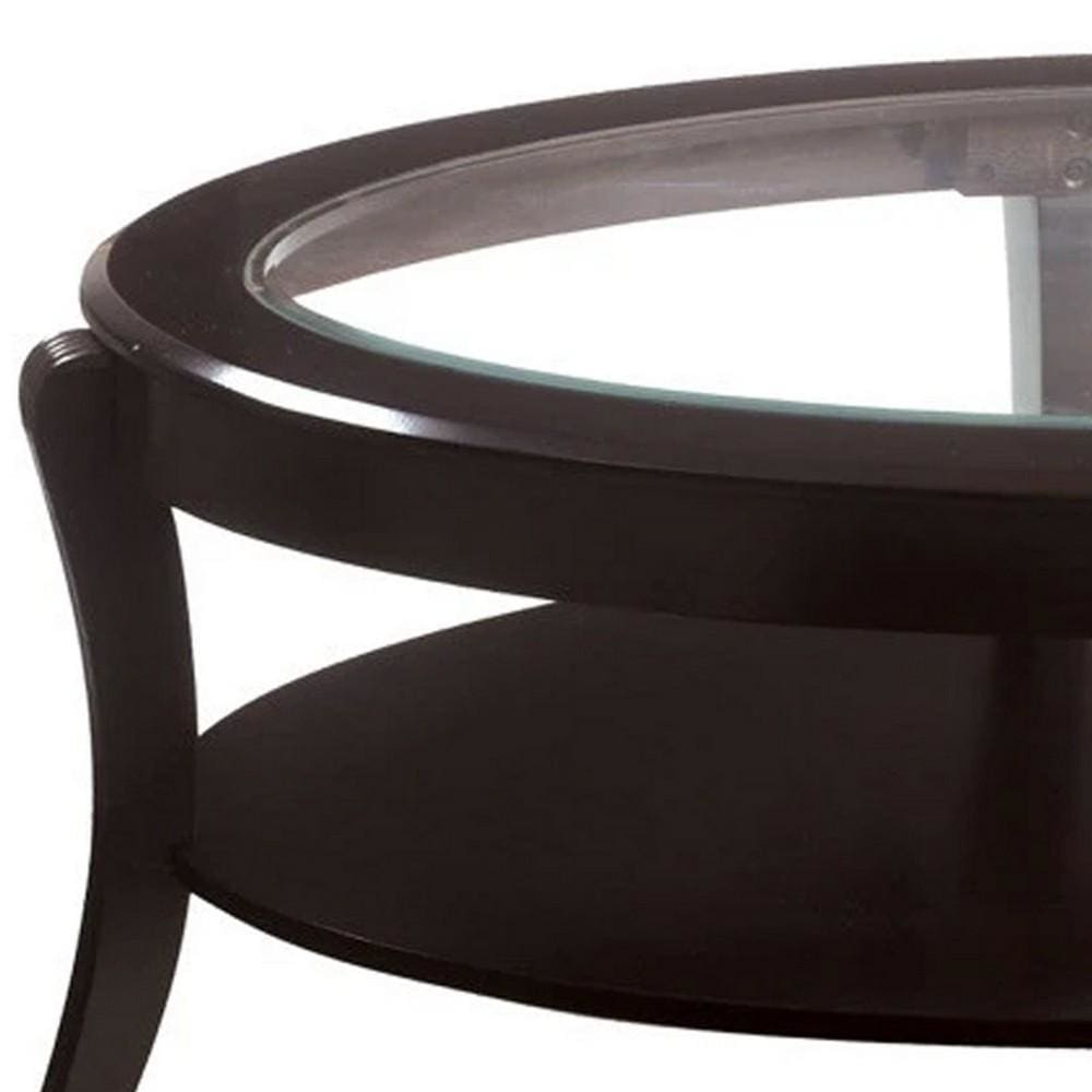 18 Oval Wooden Cocktail Table with Glass Insert Espresso By Casagear Home BM219905