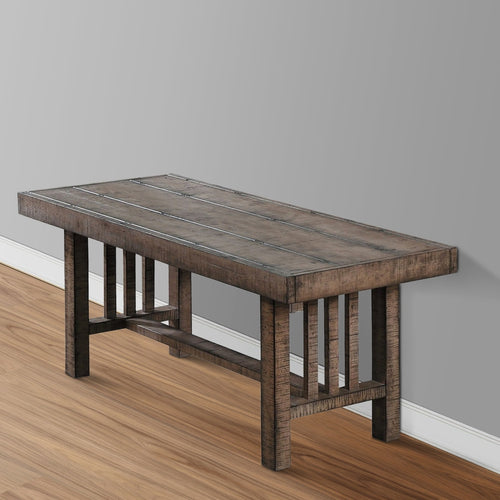 Wood Bench | Rectangular Grained | Slatted Side Panels | Brown