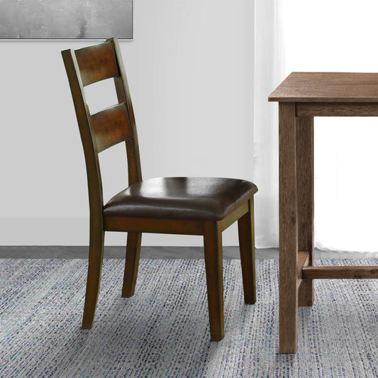 Side Chair | Faux Leather Padded | Ladder Back Design | Set of 2 | Brown & Black