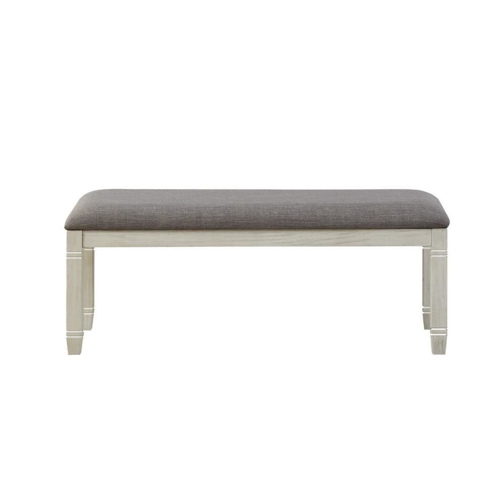 20 Fabric Padded Bench with Wood Frame,Antique White & Gray By Casagear Home BM219962