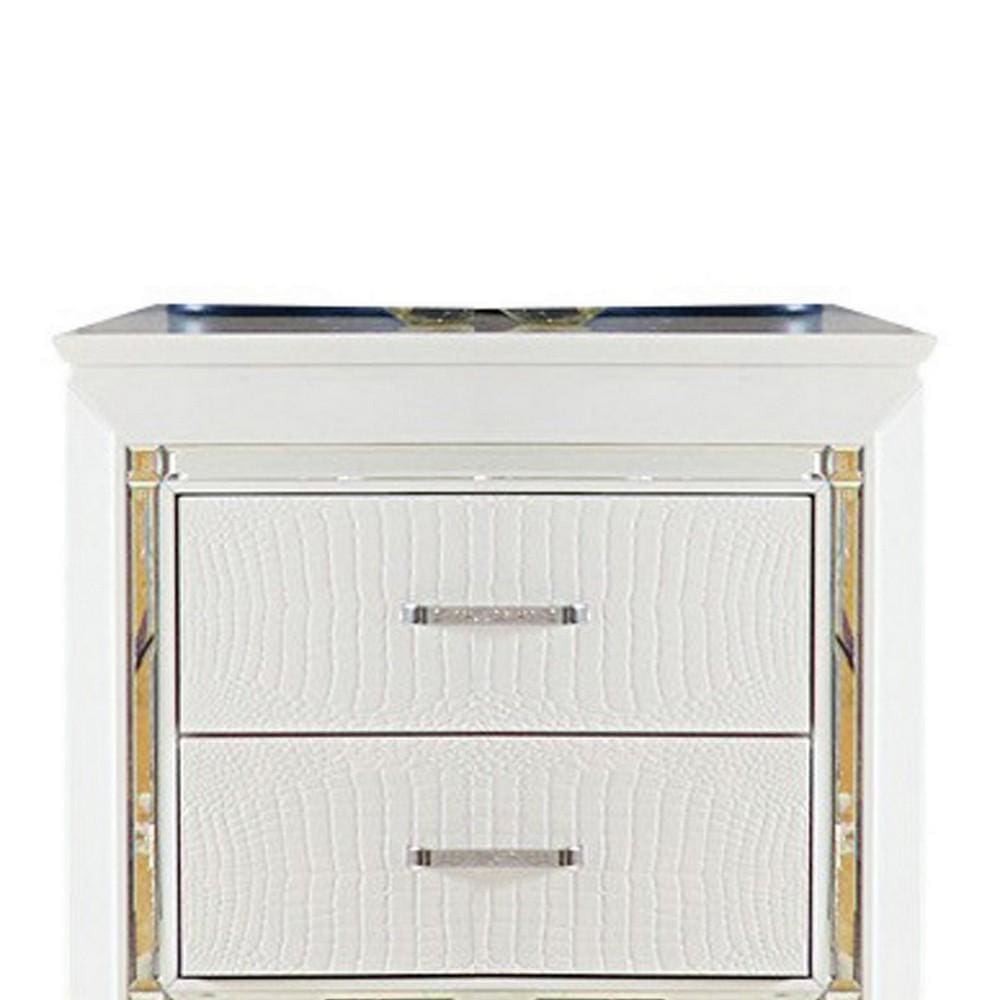 28 Wooden Nightstand with 2 Drawers and LED White By Casagear Home BM219986