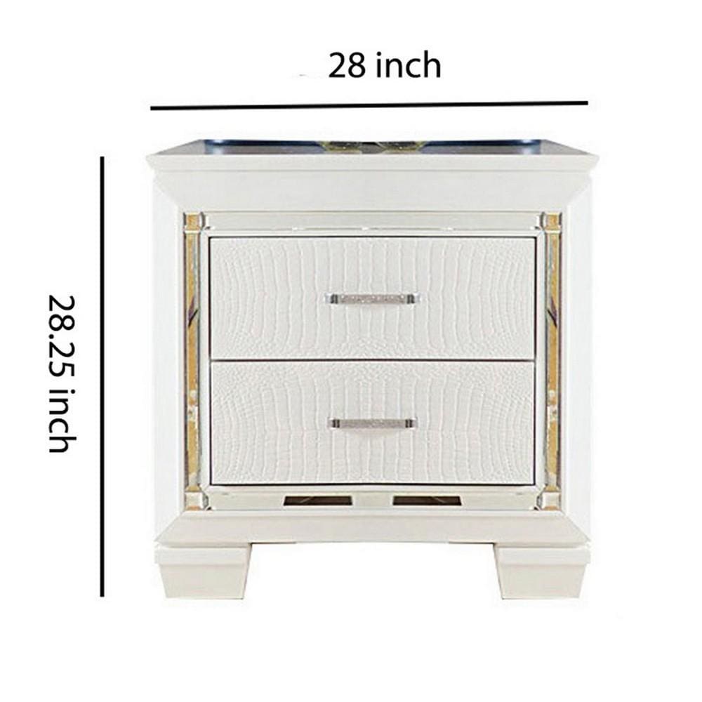 28 Wooden Nightstand with 2 Drawers and LED White By Casagear Home BM219986