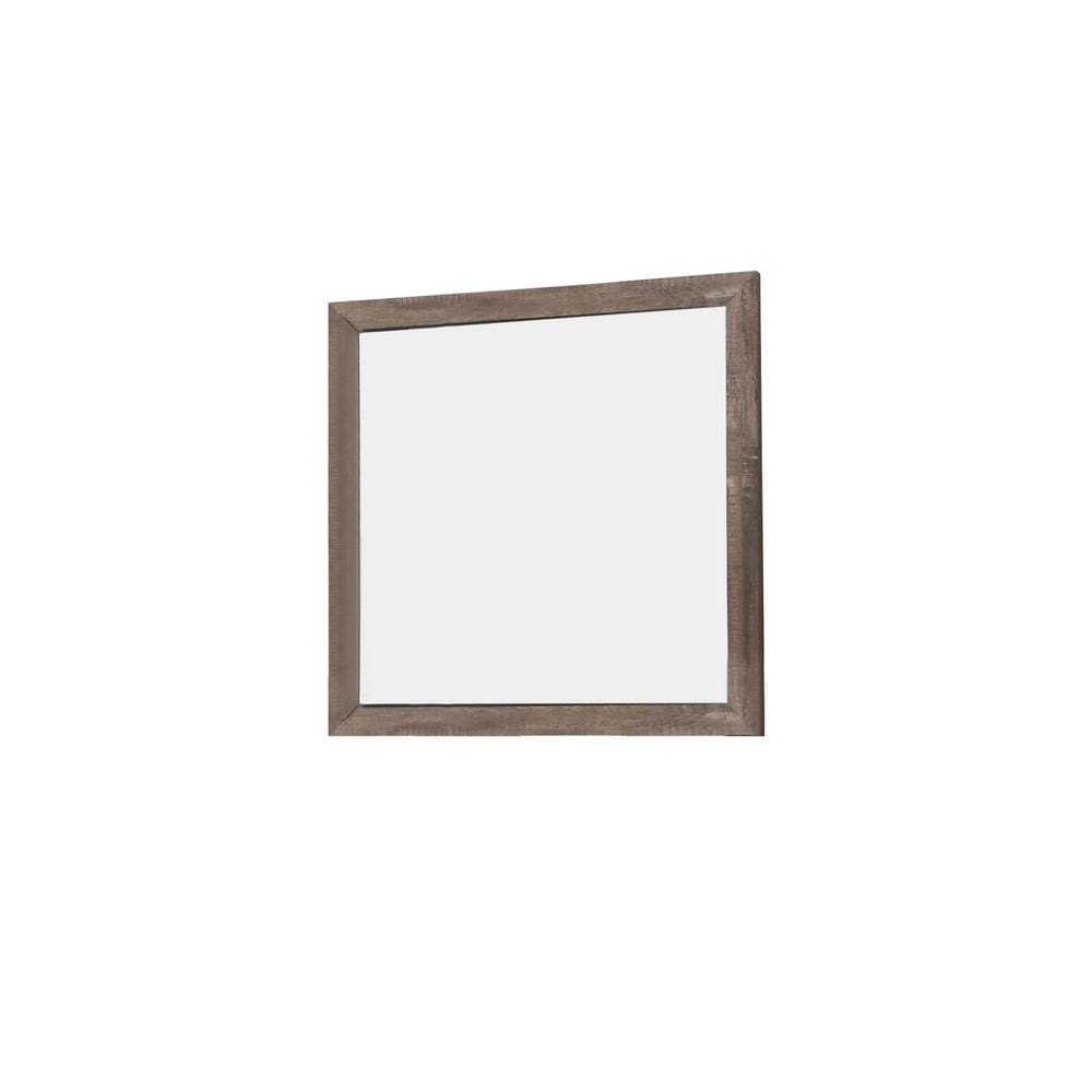 Transitional Mirror | Square Wood Frame | Textured Details | Brown