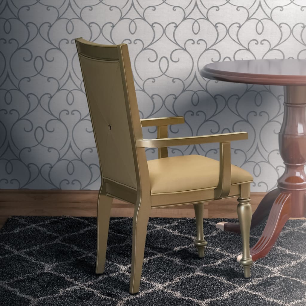 Wood Armchair | Crystal Tufted Faux Leather Backrest | Silver