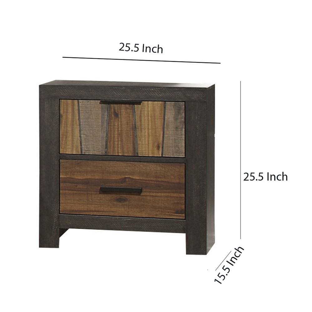 25 Plank Style 2-Drawer Nightstand with Bar Handles Brown By Casagear Home BM220027
