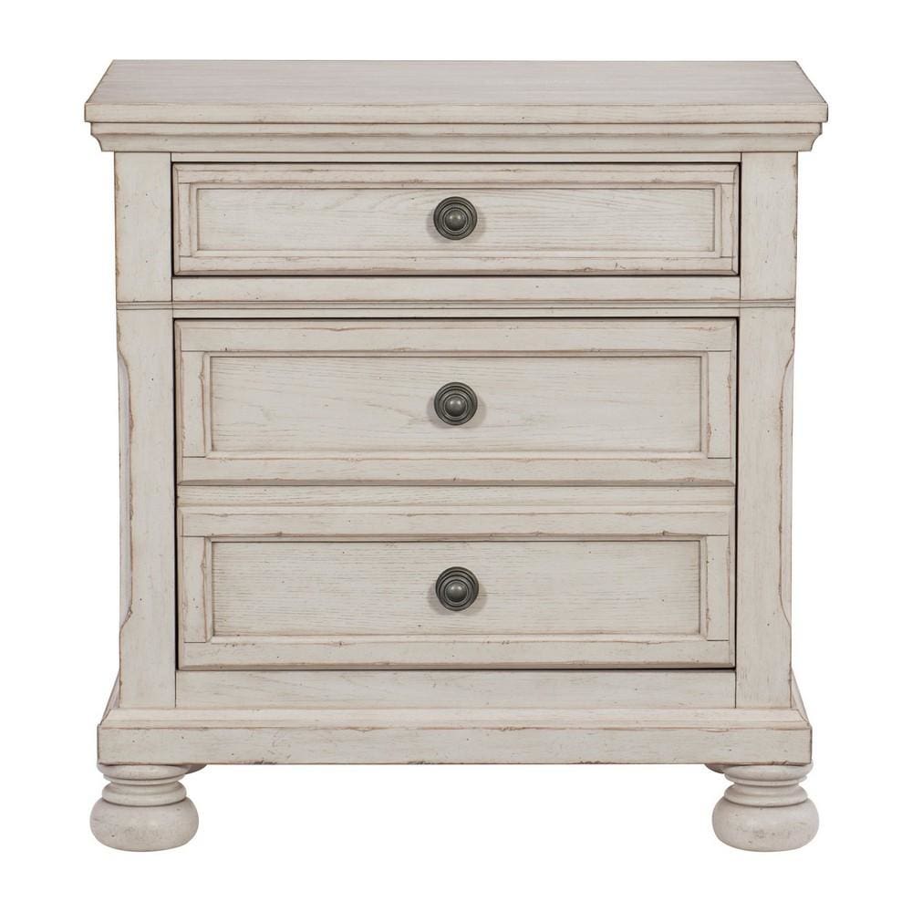 30 3-Drawer Molded Nightstand with Bun feet Antique White By Casagear Home BM220093