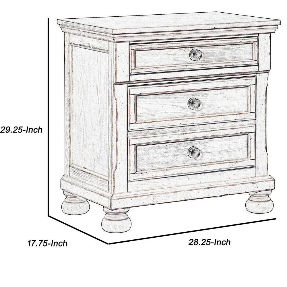 30 3-Drawer Molded Nightstand with Bun feet Antique White By Casagear Home BM220093
