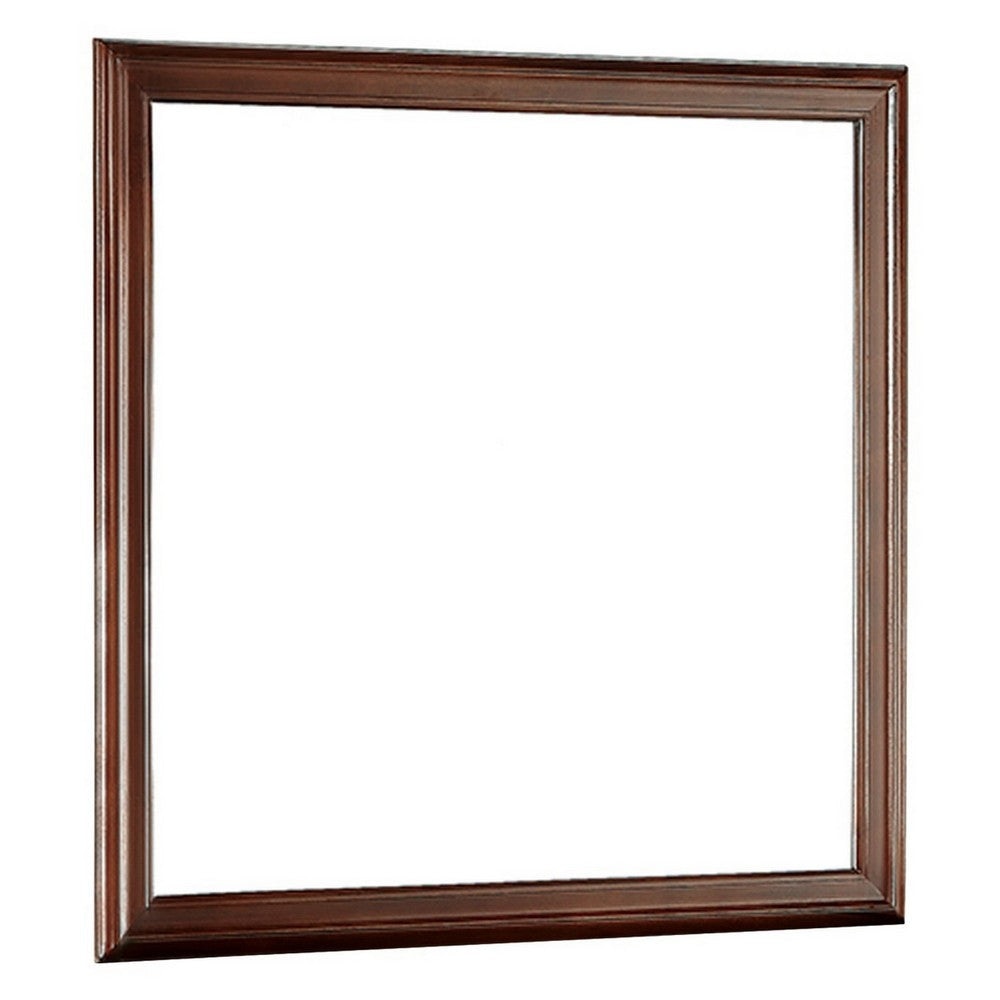 Wooden Frame Mirror with Mounting Hardware, Cherry Brown and Silver By Casagear Home