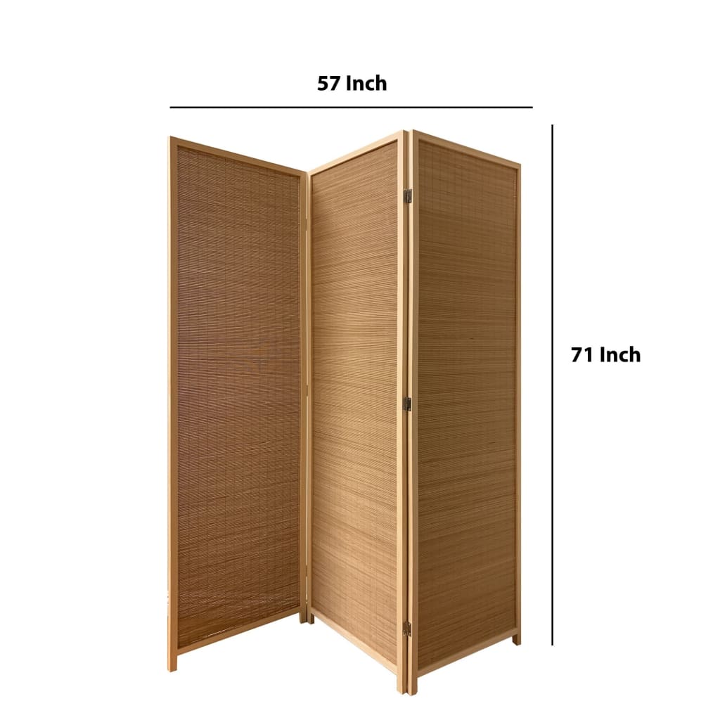 71 3-Panel Bamboo Shade Roll Room Divider Natural Brown By Casagear Home BM220191