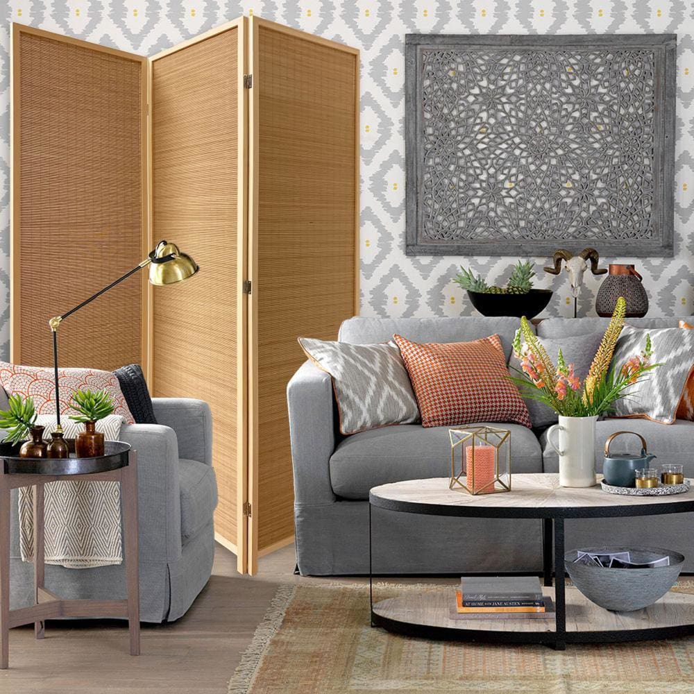 Room Divider | 3 Panel Bamboo Shade | Natural Brown