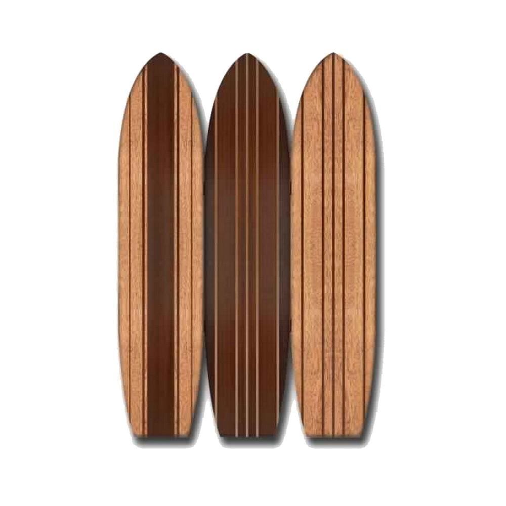 71" 3-Panel Wooden Screen with Surfboard Shape Design, Brown By Casagear Home