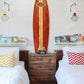 Wooden Surfboard Shaped Wall Art with Mounting Hardware, Brown and Red