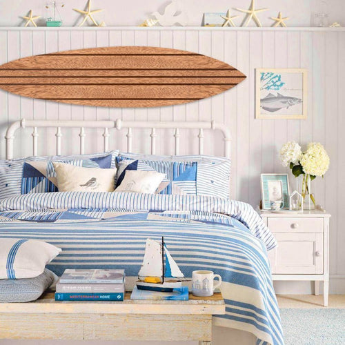 Surfboard Wall Art | Contemporary Wood | Block Stripe Print | Brown