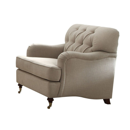 Fabric Upholstered Chair with Button Tufted Back and Saddle Arms, Beige By Casagear Home