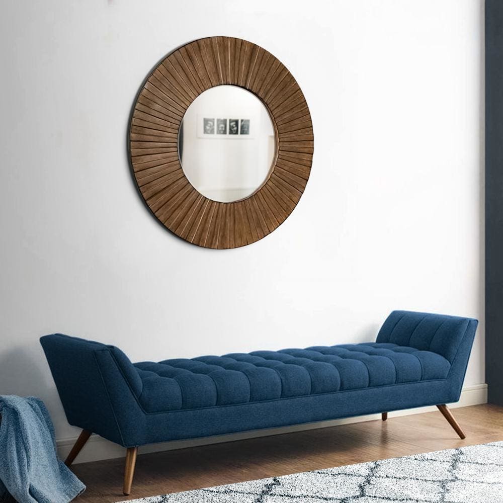 Round Mirror | Transitional Sunburst | Wood Frame | Brown