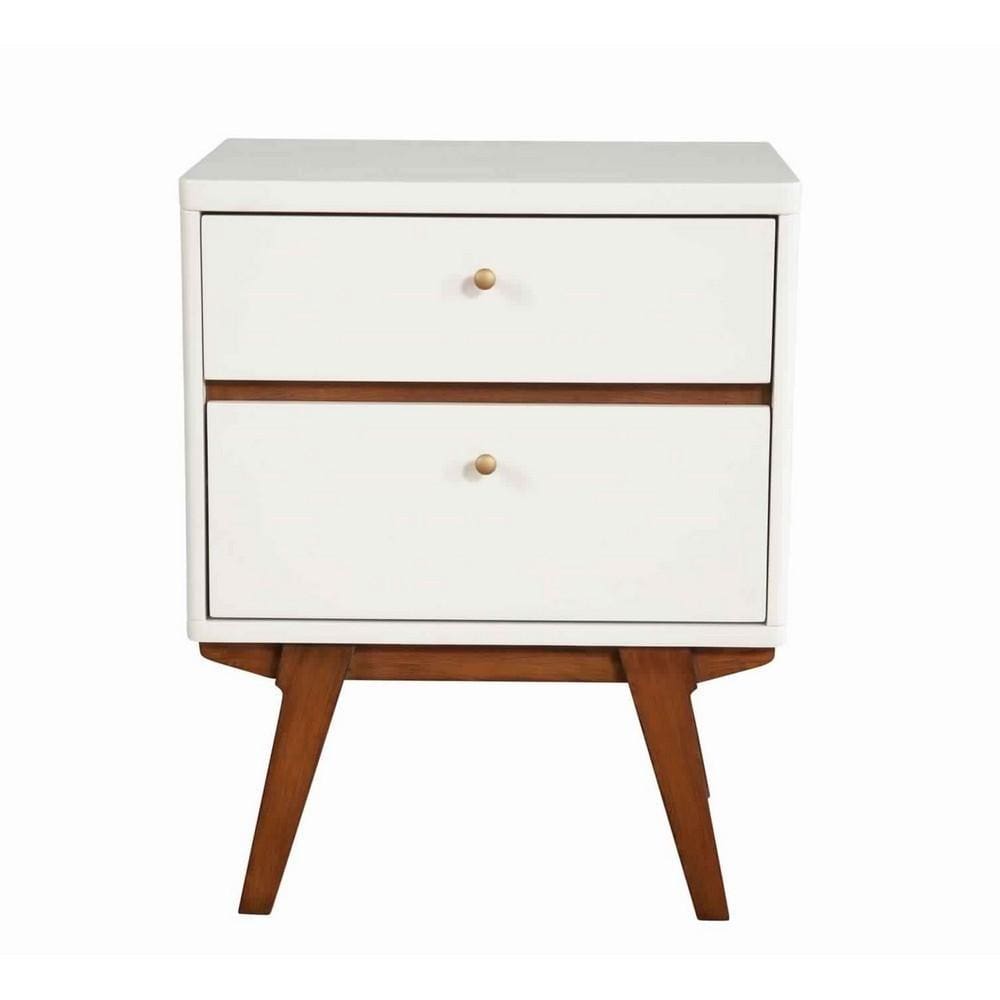 26" 2-Drawer Nightstand with Angled Legs, White and Brown By Casagear Home