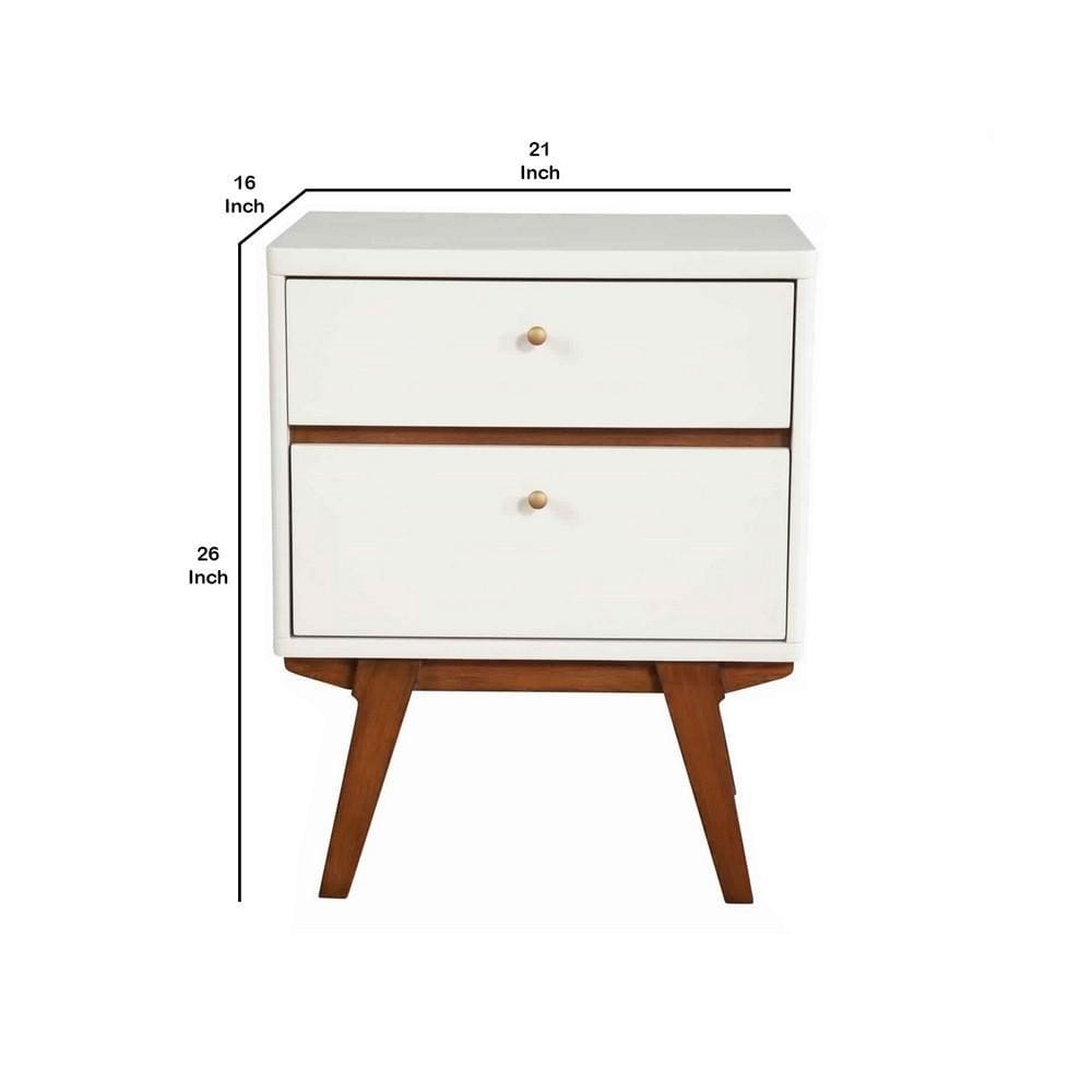 26 2-Drawer Nightstand with Angled Legs White and Brown By Casagear Home BM220496