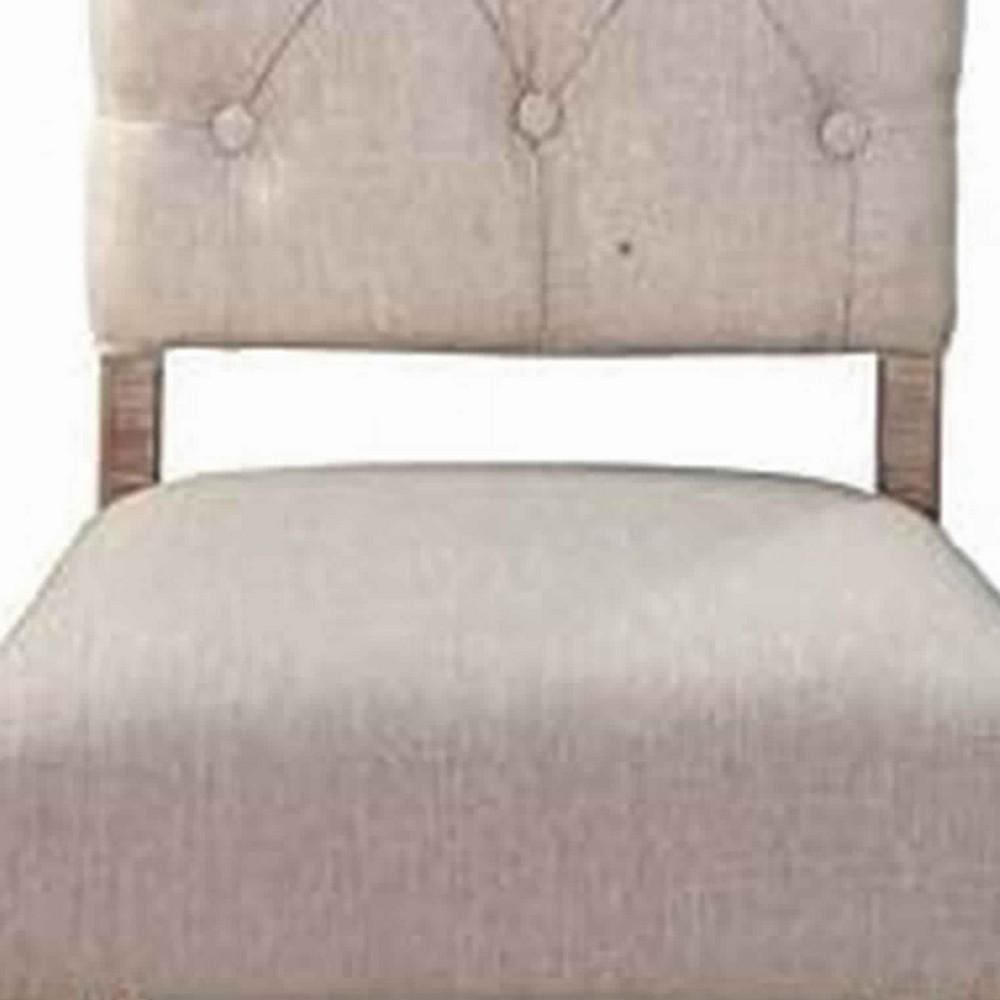 Button Tufted Back Wooden Parson Chair,Set of 2,Brown & Beige By Casagear Home BM220510