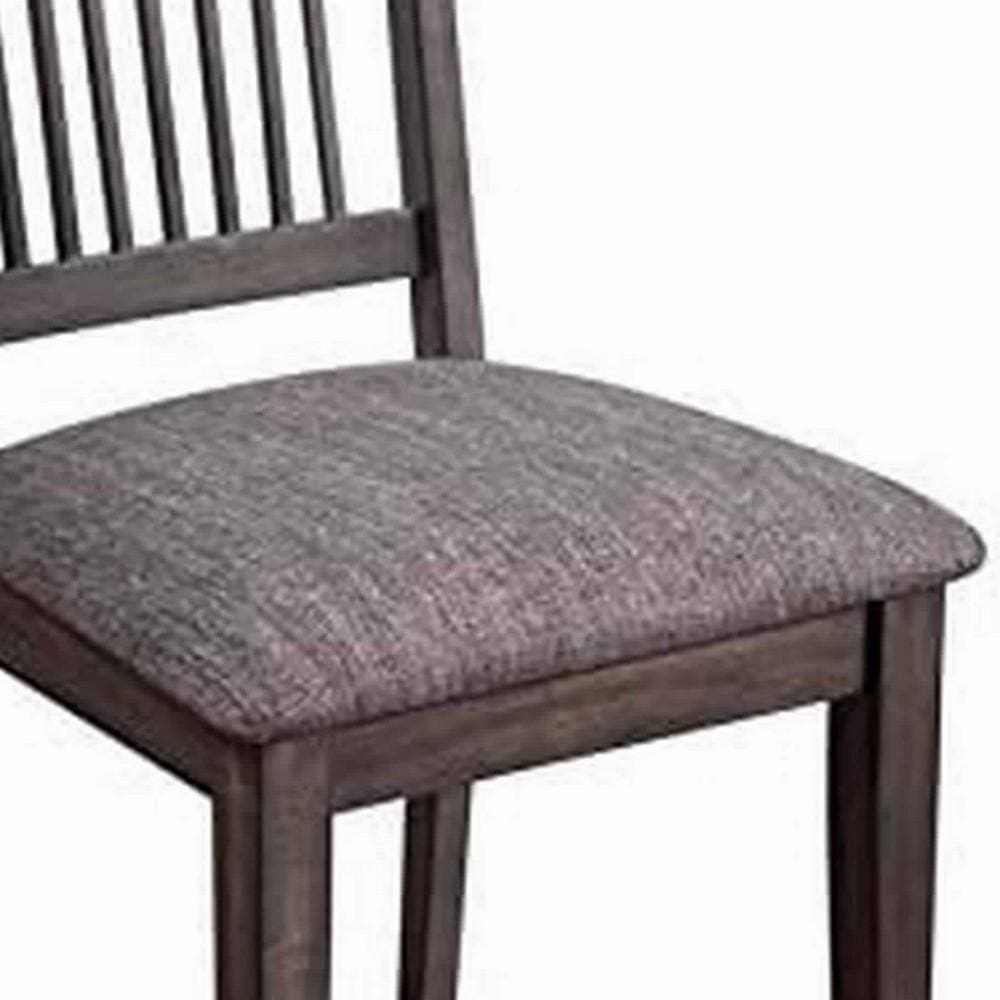 Slatted Back Wooden Side Chair with Padded Seat,Set of 2,Gray By Casagear Home BM220514