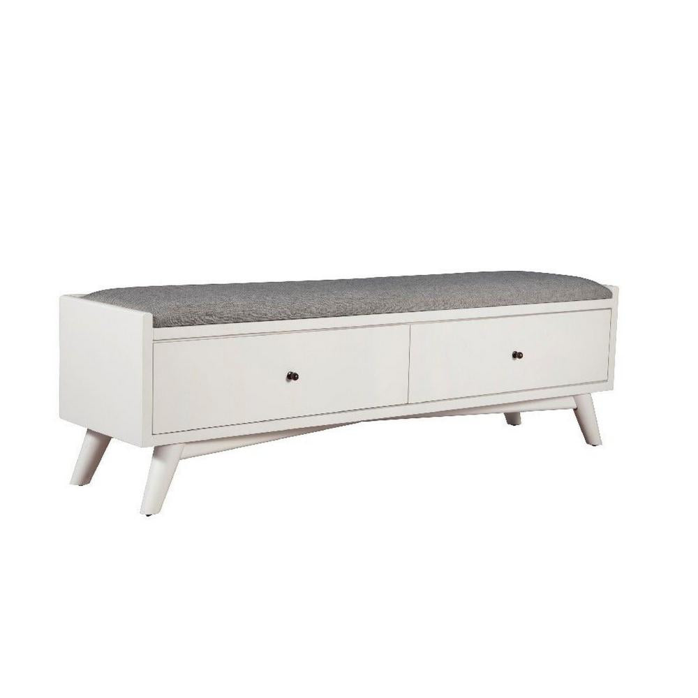 59 Fabric Upholstered Bedroom Bench with 2 Storage Drawers White By Casagear Home BM220519