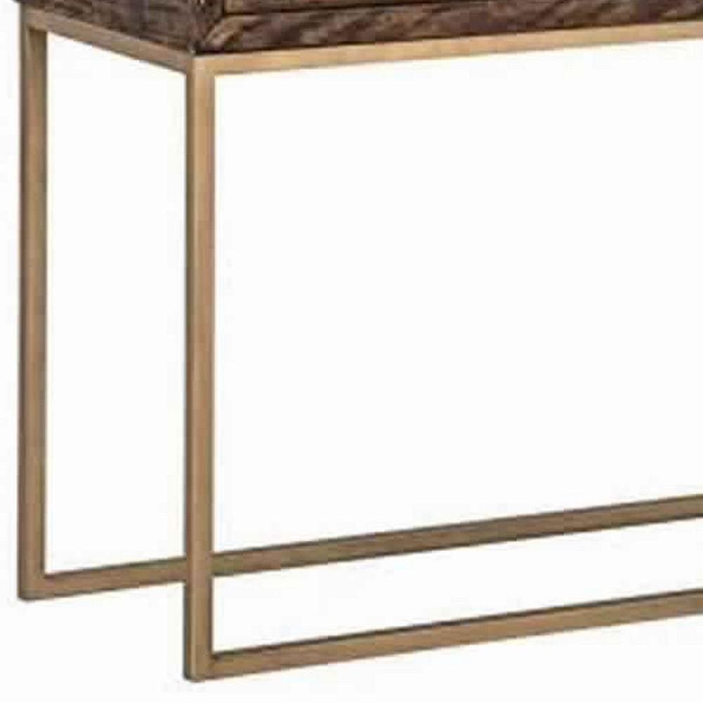 50 3-Drawer Sofa Table with Sled Metal Base Brown & Gold By Casagear Home BM220544