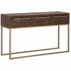 50" 3-Drawer Sofa Table with Sled Metal Base, Brown & Gold By Casagear Home