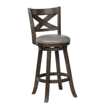 Barstool | Curved Back Swivel | Faux Leather Seat | Set of 2 | Gray & Brown