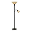 Metal Body Torchiere Floor Lamp with Attached Reading Light, Black By Casagear Home
