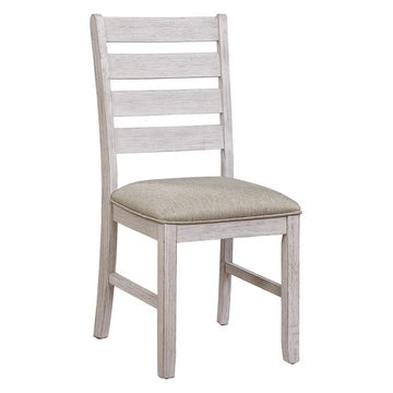 Ladder Style Back Side Chair with Fabric Seat, Set of 2, Antique White By Casagear Home