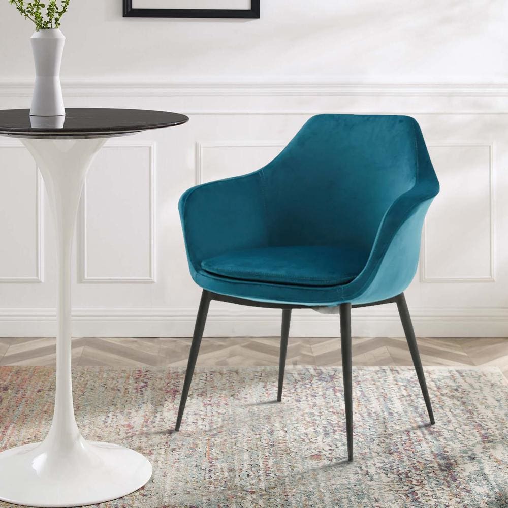 Velvet Upholstered Dining Chair | Padded Seat | Tapered Legs | Blue