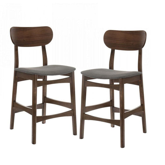Panel Back Barstool with Padded Seat, Set of 2, Brown & Gray By Casagear Home