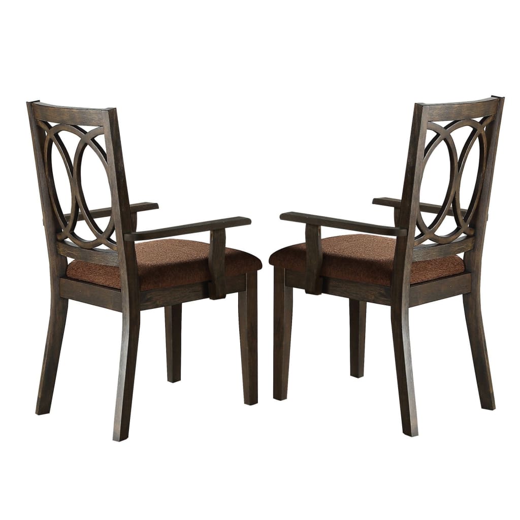 39" Wooden Padded Armchair with Cut Out Back, Set of 2,Brown By Casagear Home